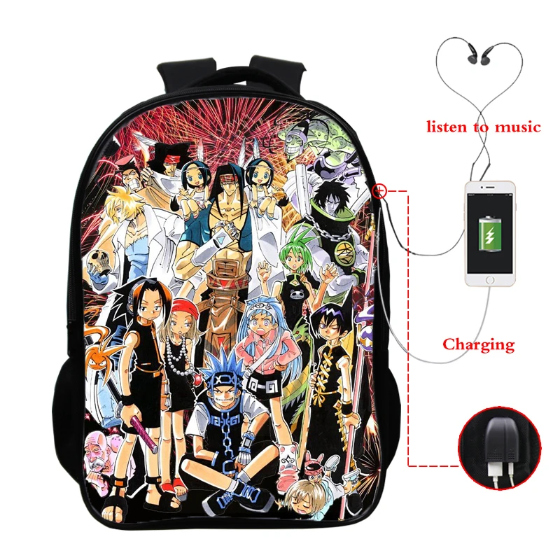 

Shaman King Print Anime Backpack Boys Girls School Bag Teenager Usb Cable Backpacks Women Men Bookbag College Travel Schoolbag