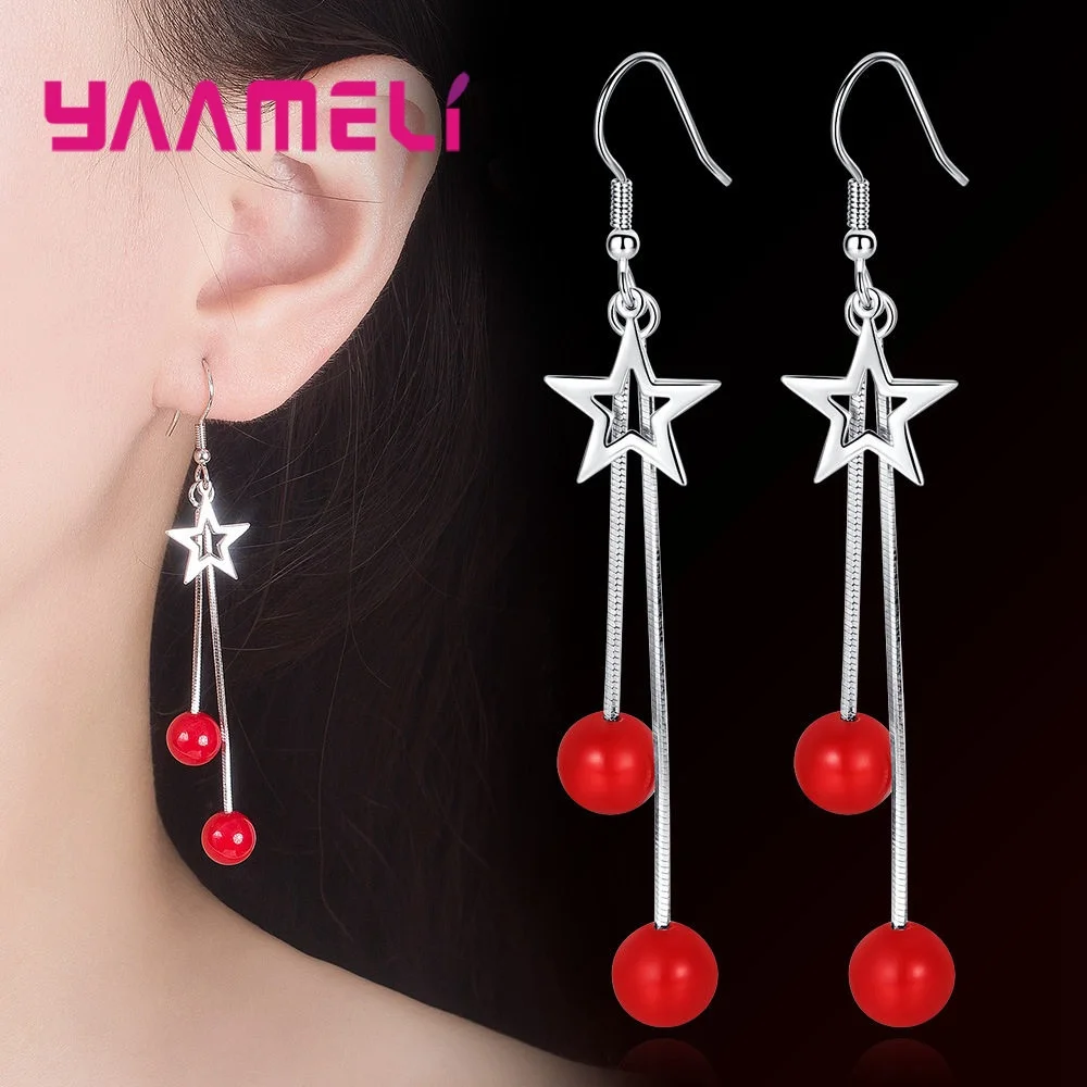 Новинка стильные серьги-подвески со звездами и бусинами высококачественные