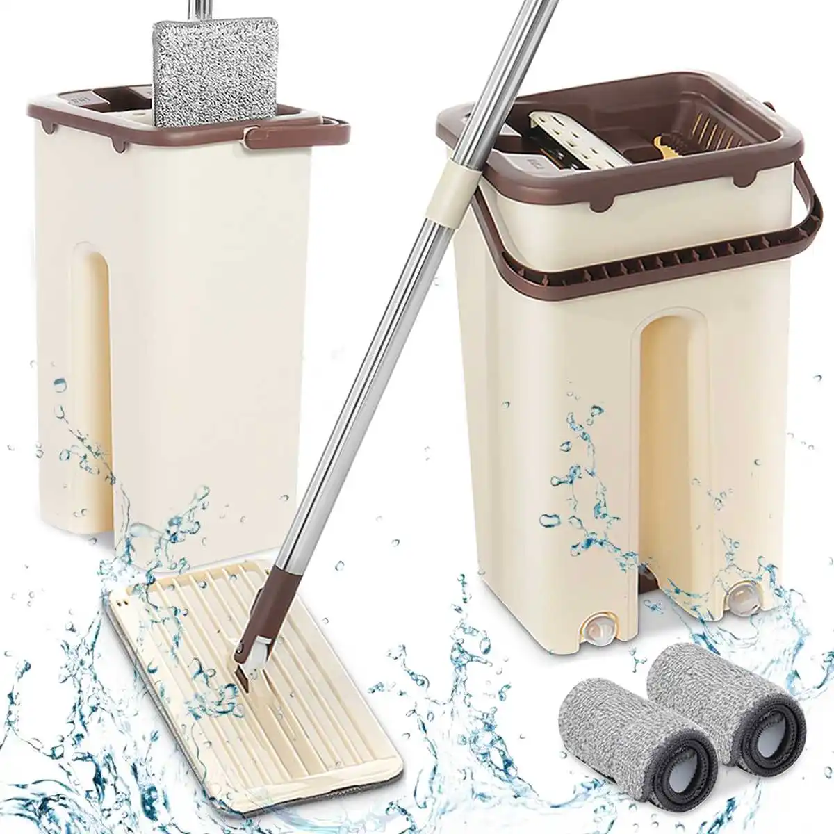 

Automatic Spin Mop Stainless steel Flat Bucket Mop Home Kitchen Free Hand Spin Washing Ultrafine Microfiber Lazy Fellow Mop