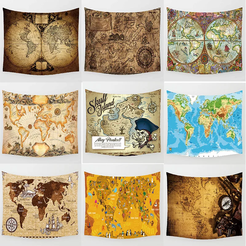 Горячая Распродажа виды карта мира гобелен настенный прямоугольник Размер L