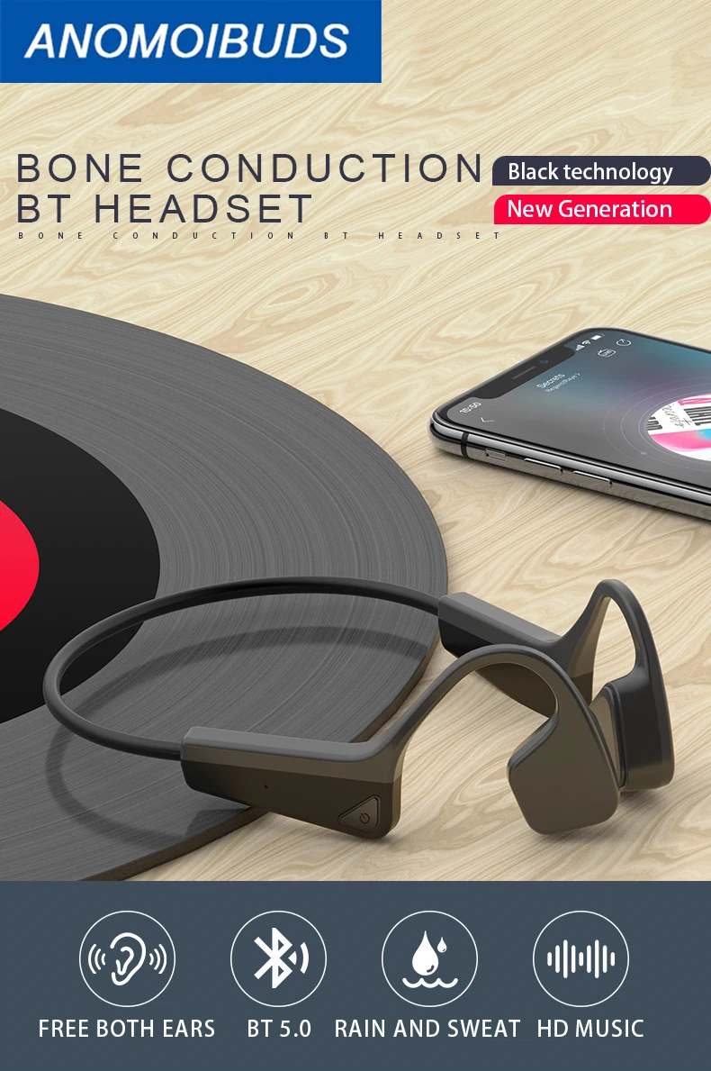 

Anomoib Bone Conduction Headphones Bluetooth Wireless Sports Earphone IP56 Headset Stereo Hands-Free with Microphone For Running