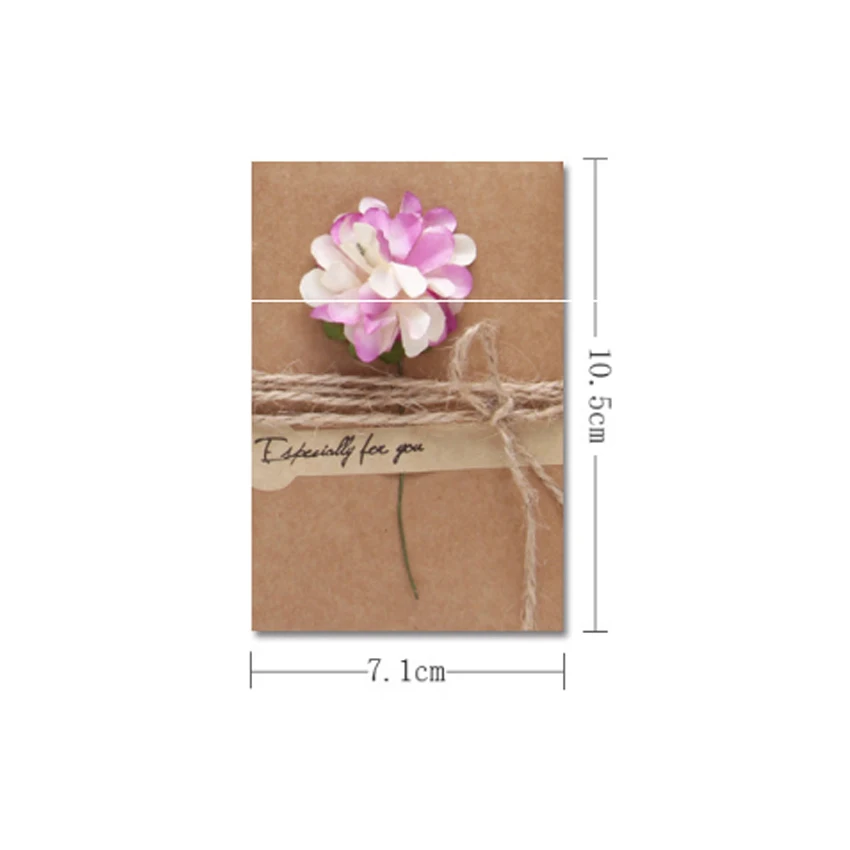 

5pack/lot Retro DIY Kraft Paper Handmade Dried Flowers with envelope Greeting Card Christmas New Year Card Birthday Gift