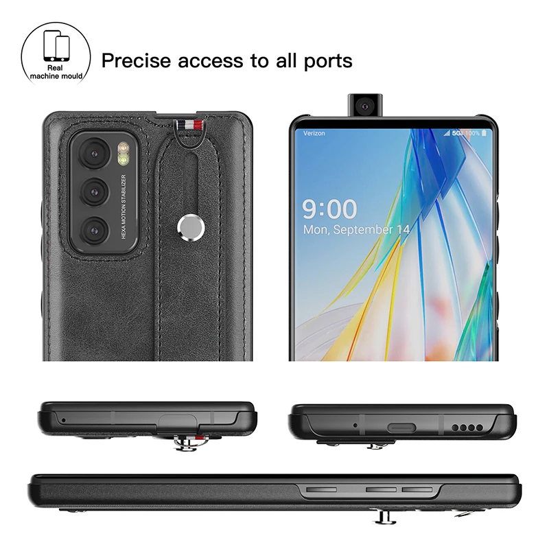 hand band case for lg wing wrist strap phone holder stand luxury coque pu leather back cover fundas for lg wing accessories free global shipping