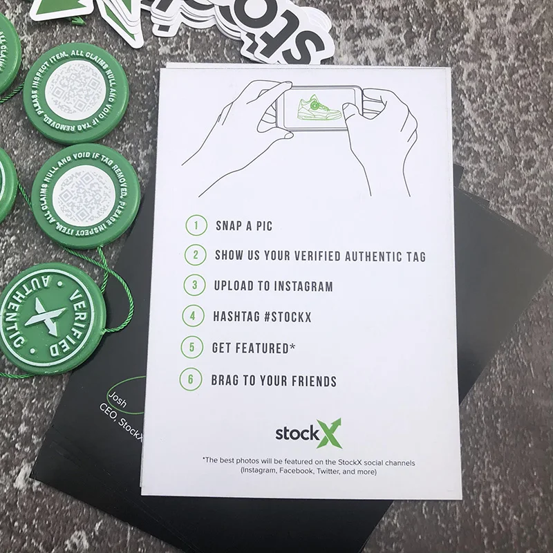 10sets Lot 2020 StockX Tag Green Circular Tag Rcode Stickers Flyer Plastic Shoe Buckle Verified X Authentic Tag