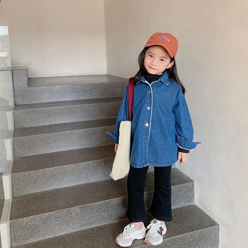 

MILA CHOU 2021 Winter Baby Boys Girls Velvet Thick Warm Kids Denim Shirt Children Long-sleeve Tops Fleece Casual Blouse Clothes