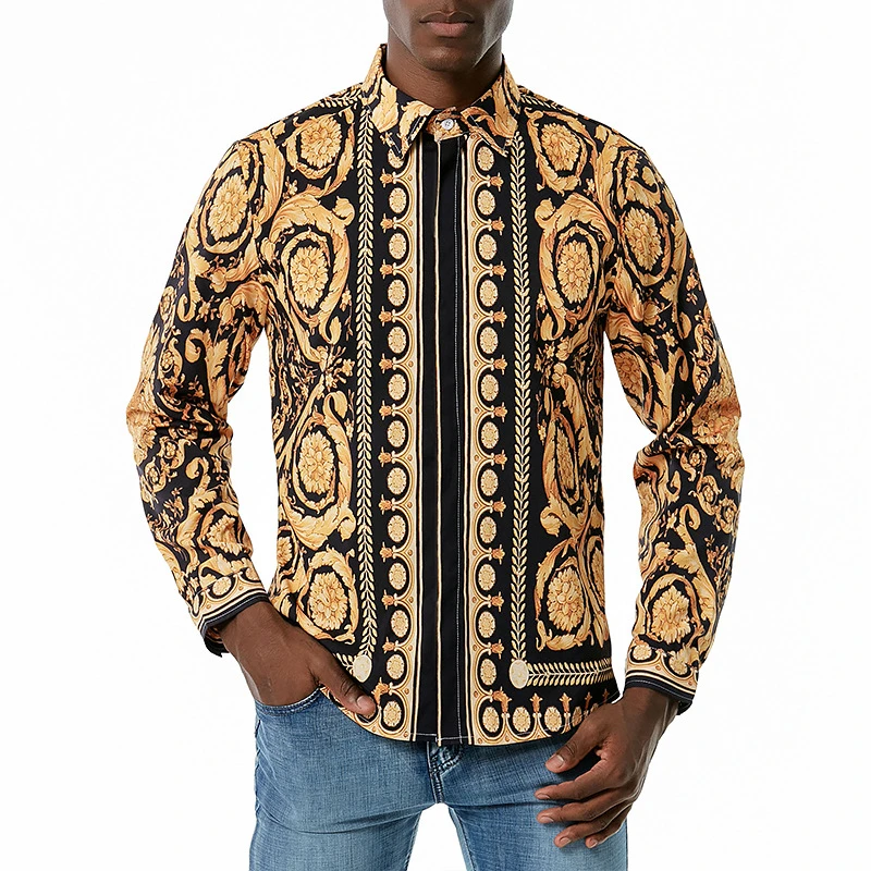 

Luxury Royal Shirt Men Long Sleeve Mens Dress Shirts Floral Print Shirt Man Party Formal Loose Casual Tops 2021 New Fashion