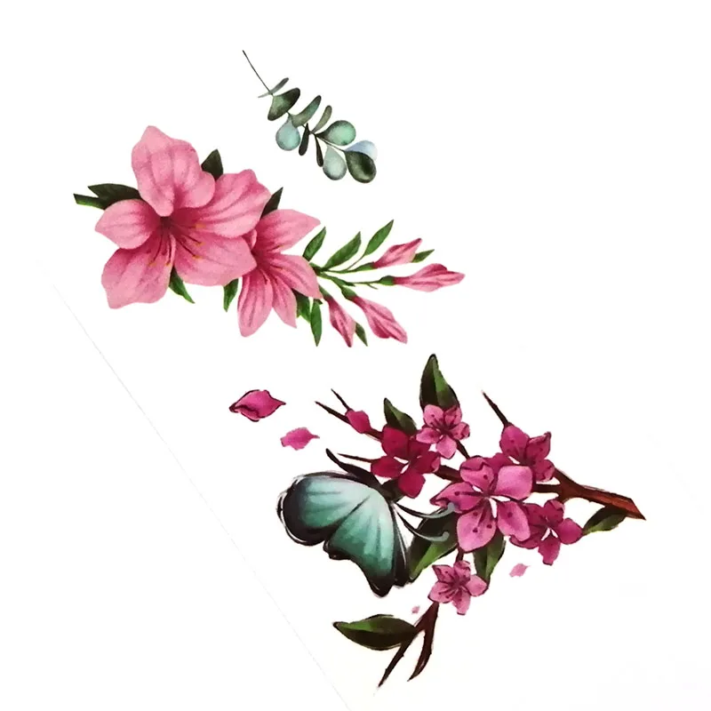 Наклейки с цветами временная татуировка поддельные татуировки для лица ног тела