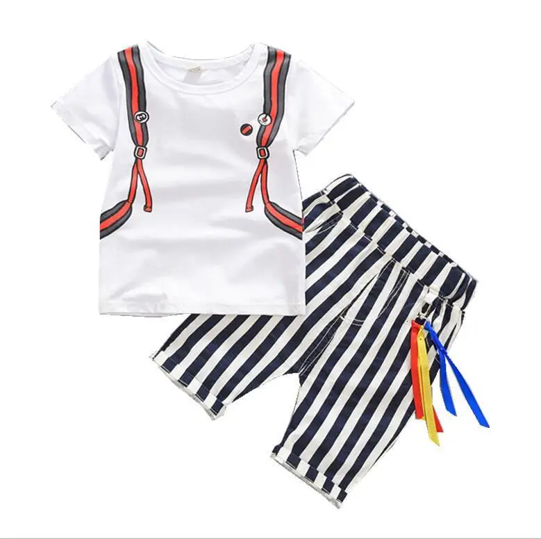 Летняя одежда с короткими рукавами для маленьких мальчиков хлопковый комплект
