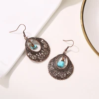 hocole vintage gypsy drop earrings for women ethnic antique natural stone pendant flower hollow dangle earring boho jewelry 2019