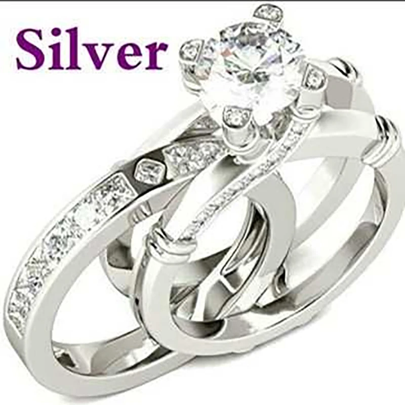 

Korean Fashion Creative Combination Set of Diamond Ring Set of Fashionable Three Colors Engagement Rings for Women Jewlery