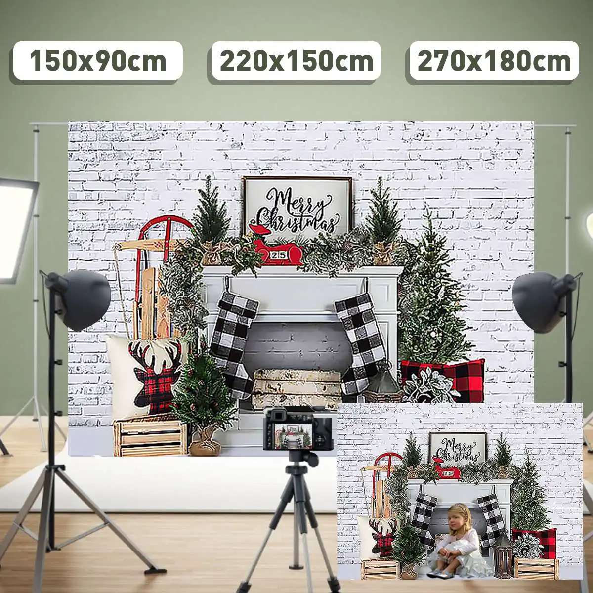 

3 Размеры фон для фотосъемки Рождество фон для фотосъемки с изображением белой кирпичной носки над камином фон для фотосъемок