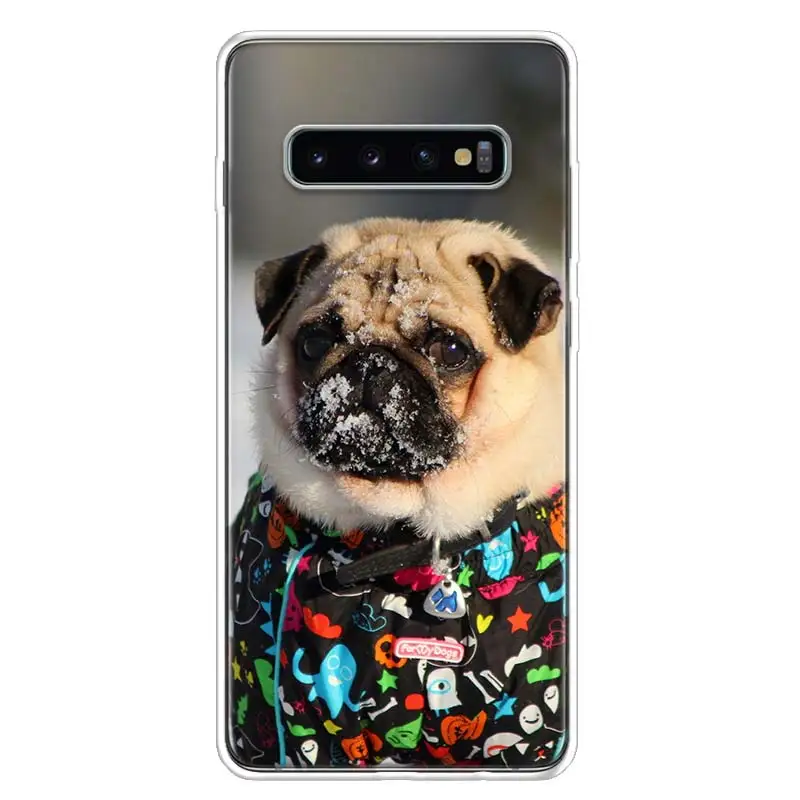 Изображением симпатичного мопса или крышка чехол для телефона для samsung Galaxy S10+ Note 10 9 8 S9 S8 J4 J6 J8 плюс S7 S6 корпус под плетенную сумку