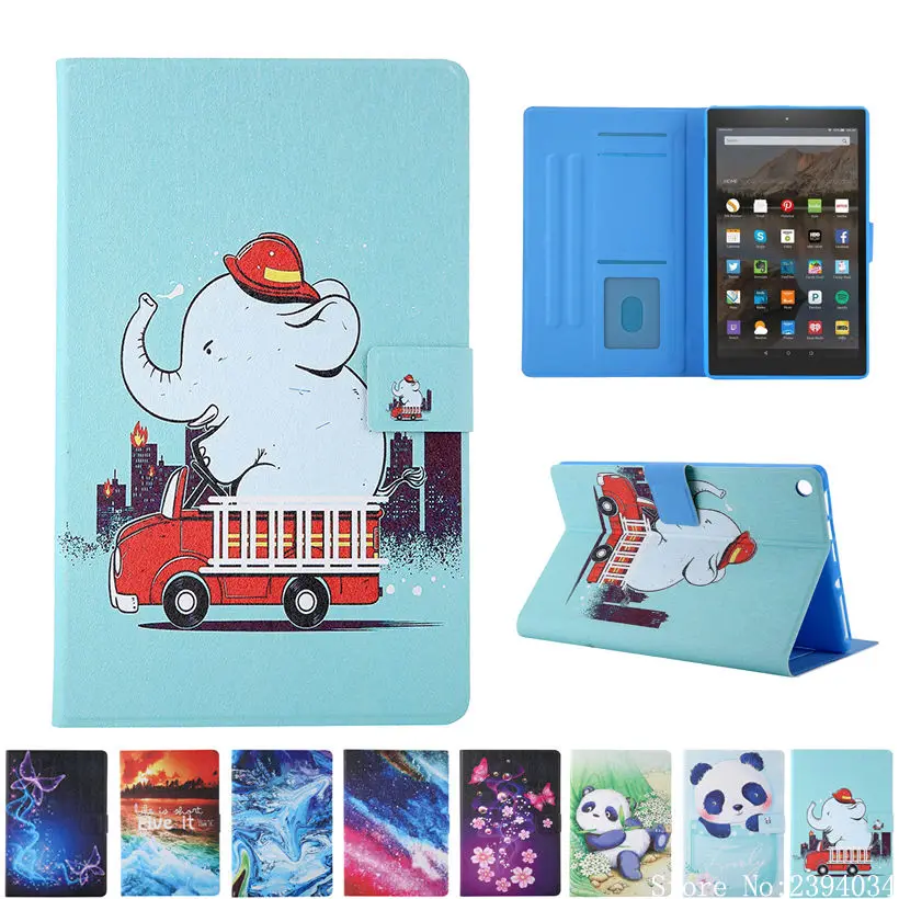 

For Amazon Kindle Fire HD 8 Case 2018 2017 2016 Funda Cover For Fire HD8 2016 6th 7th 8th Gen Cute Painted Flip Stand Shell Capa