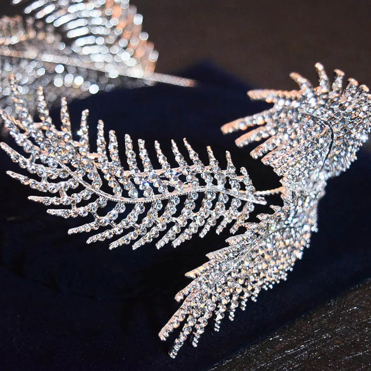 Серебряная большая корона с узором из листьев, свадебные украшения для волос, винтажная диадема, аксессуары для свадебного платья, женские Украшения для волос
