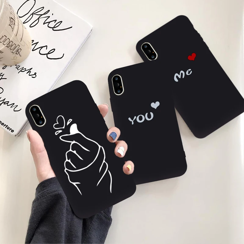 Чехол GYKZ You Me Lover для пары iPhone XS MAX X XR 7 8 6 6s Plus Love Heart черный силиконовый мягкий чехол