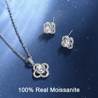 100 moissanite jewelry set 925 sterling silver diamond flower necklace stud earring for women girls daughter birthday gift box