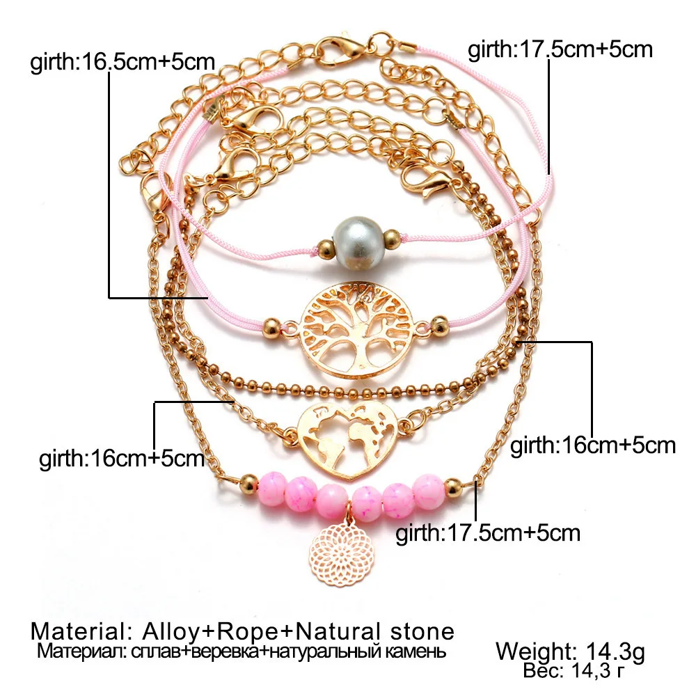 Boho Rose карта браслеты и браслеты для женщин богемный круглый бисерный очаровательный браслет набор модные Многослойные аксессуары Bijoux