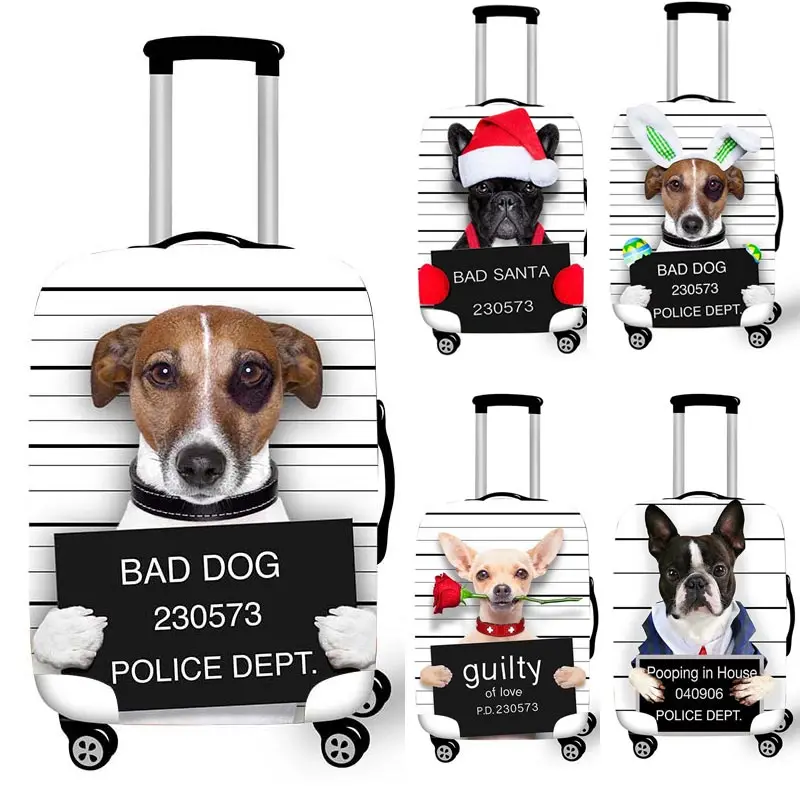 Чемодан с забавной плохой собакой бульдогом и красной шапкой для студентов