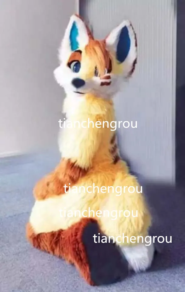 Красочный Длинный Меховой пушистый костюм Хаски из лисьего меха талисмана