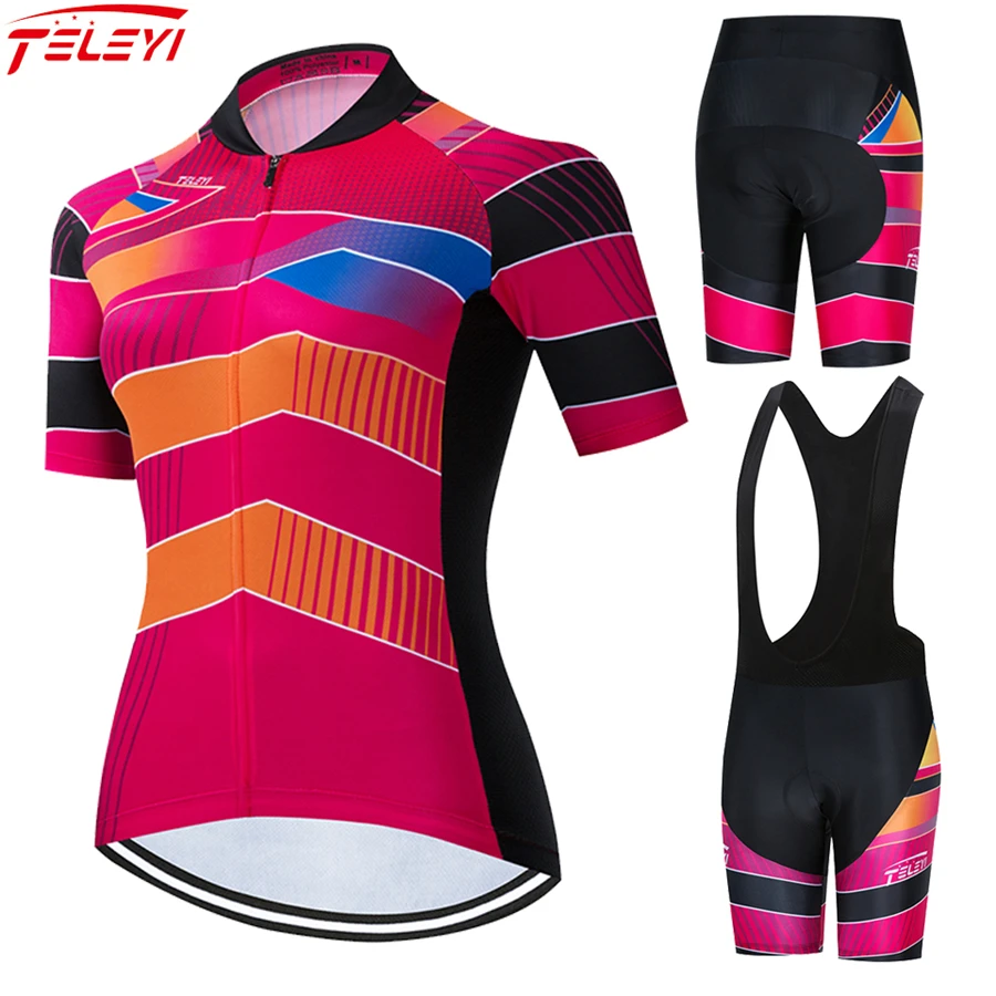 

2021 Teleyi Cycling Jersey Short Sleeve Set Women Cycling Clothing Fashion Leisure Dress Bike Cycle Shirt Breathable Quick-Dry