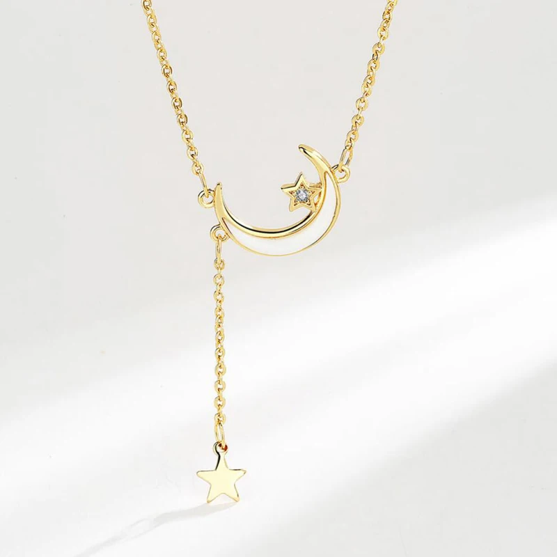 

KOFSAC Beautiful Women 925 Sterling Silver Necklace Glamorous Moon Star Tassel Necklace Jewelry Lady Valentine's Day Accessories