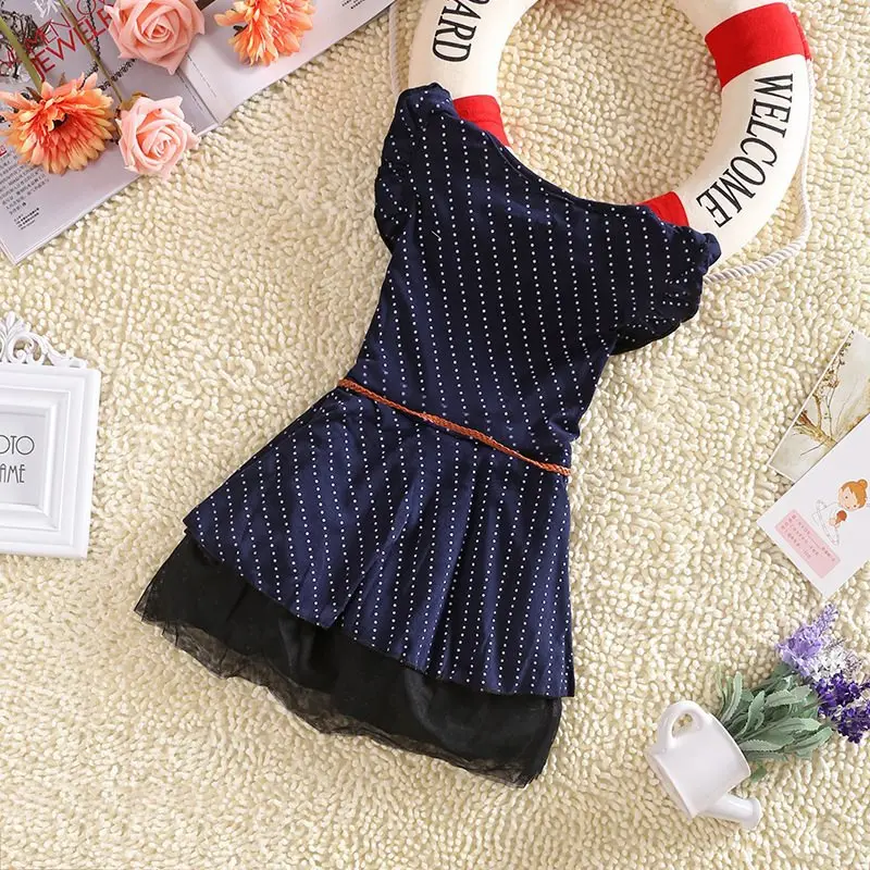 Платье в горошек для девочек летнее Сетчатое платье-пачка без рукавов с поясом