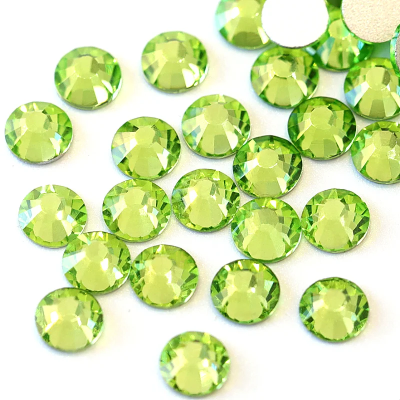 Блестящие SS3-SS34 Lt. Peridot не исправляемые стразы, стеклянные стразы для дизайна ногтей, зеленые блестящие стразы для украшения ногтей H0023
