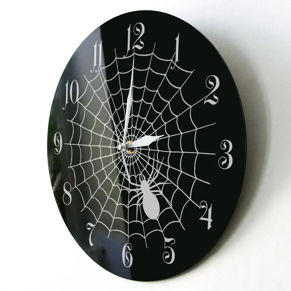 Черные кварцевые настенные часы в стиле паутины Значки для вечеринки Хэллоуина