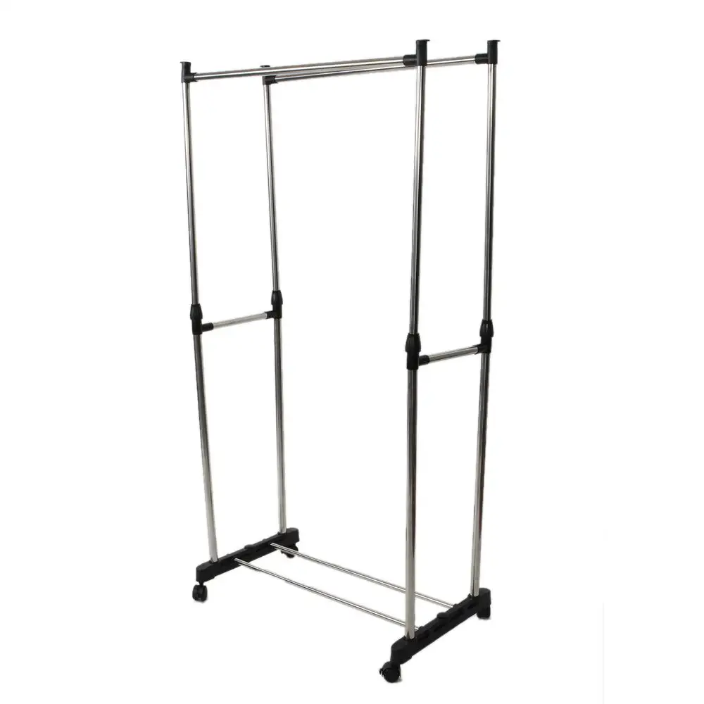 

Zimtown Clothes Rack Dual-bar Vertically-stretching Stand Clothes Rack with Shoe Shelf (Silver)