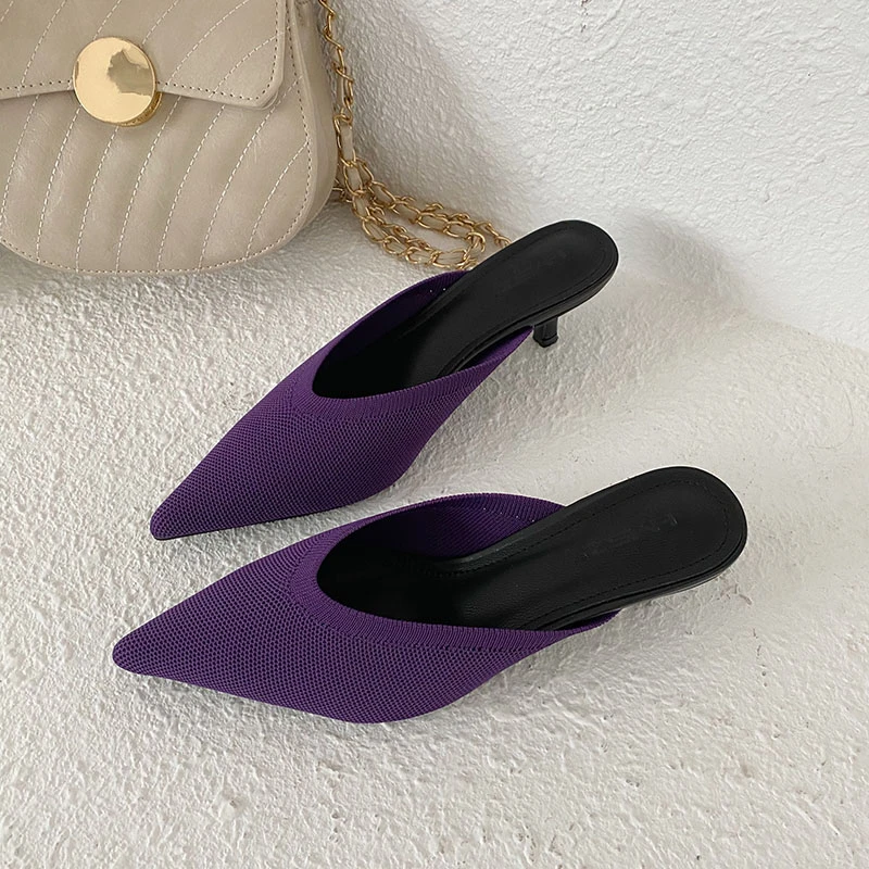 2020 летние дизайнерские женские туфли без задника с острым носком на тонком