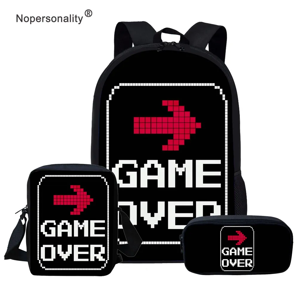 

Комплект школьных портфелей Nopersonality 3 шт./компл. с принтом Game Over, сумка для начальной школы, Детская сумка для книг, школьный рюкзак