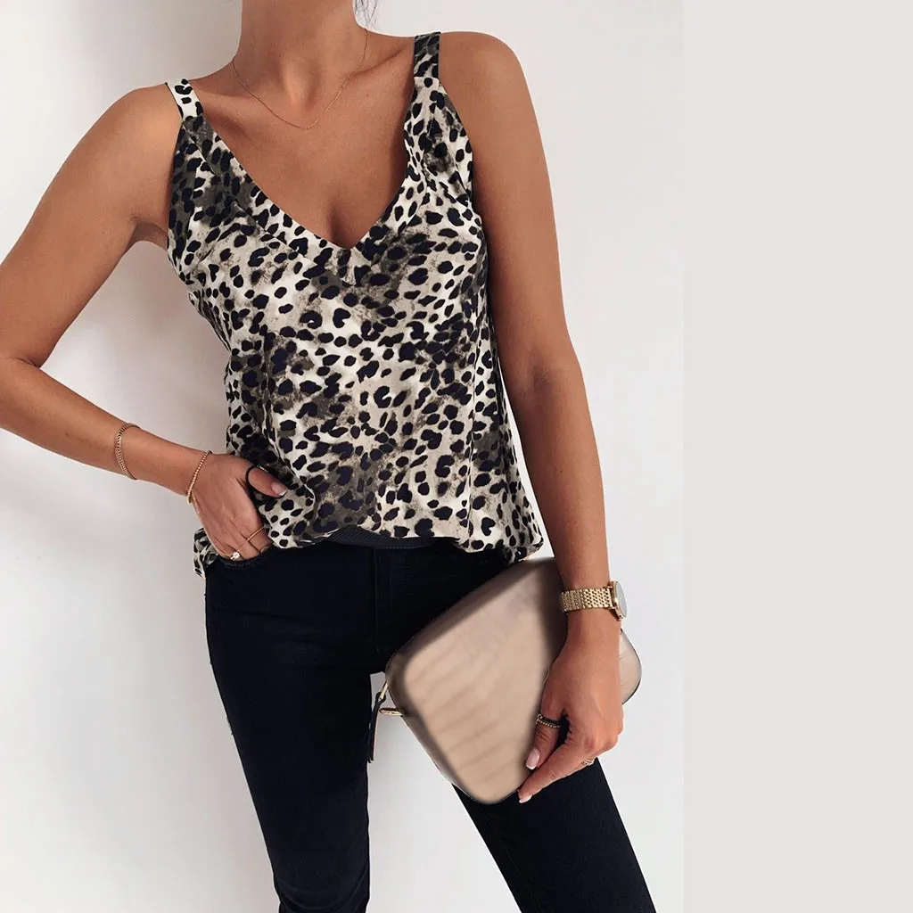 Модная леопардовая Майка без бретелек футболка повседневные летние женские