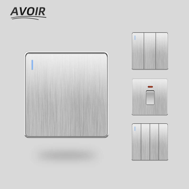 

Настенный кнопочный переключатель 4386 с индикасветильник, 2-ходовой, с серебристой матовой алюминиевой панелью, с регулировкой яркости, дверной звонок выключатель света включатель света диммер переключатель света вклю