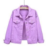 womens plus size denim jacket spring autumn short coat pink jean jackets casual tops purple yellow white loose outerwear female