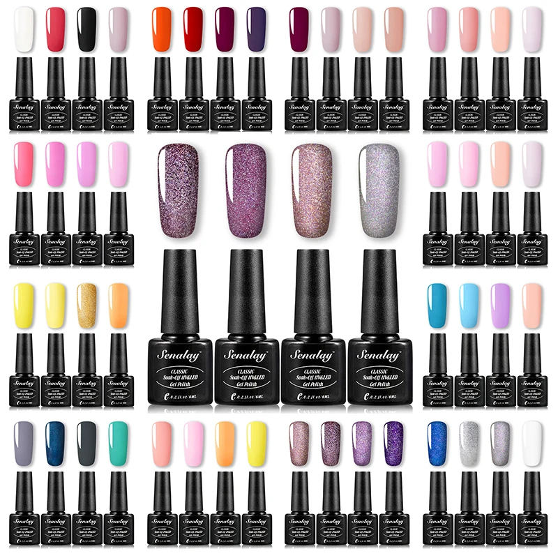 Набор гель-лаков SENALAY для ногтей 4 шт./6 шт. полуперманентный снятие топовым покрытием UV аксессуарами поли-арт гибридными лаками.