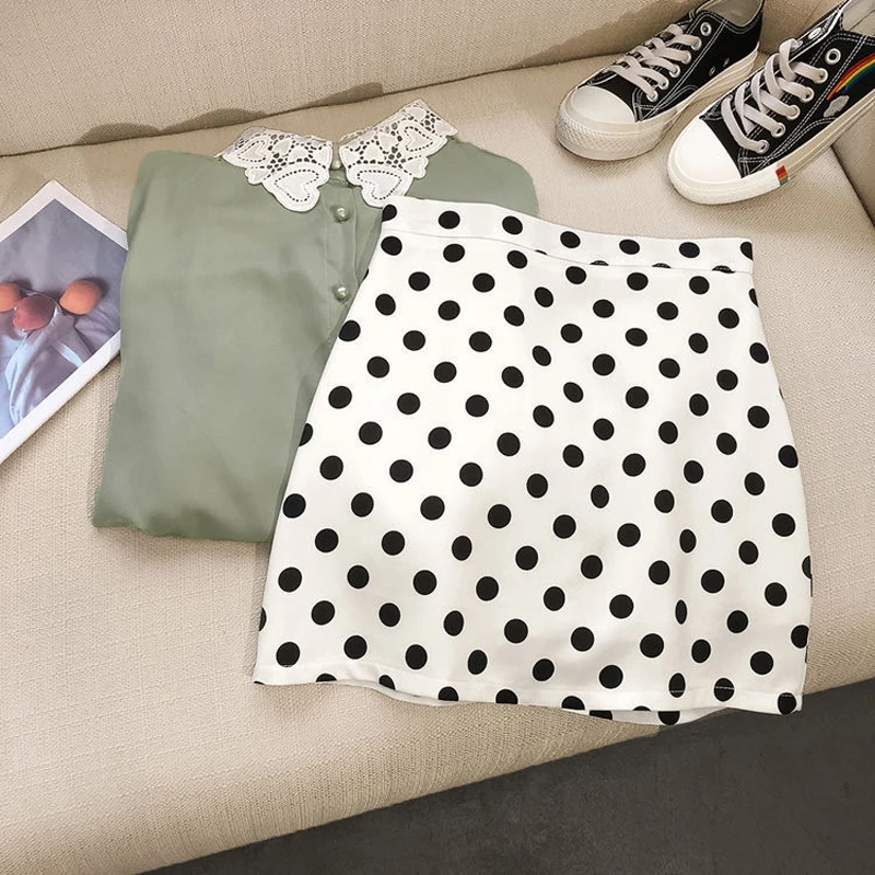 

Summer girl black and white polka dot sexy mini skirt bag hip skirt