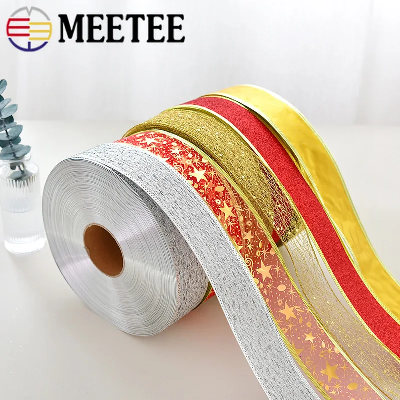 

10/20Meters 5cm Organza Christmas Ribbon for Wedding Decoration Red Grid Ribbons Tape Tree Ornament Lace Webbings DIY Caft Trims