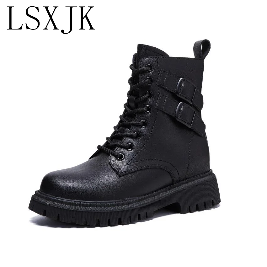 

LSXJK 2021 autumn winter new Martin boots women's leather inner increase women's short boots retro explosive style knight boots