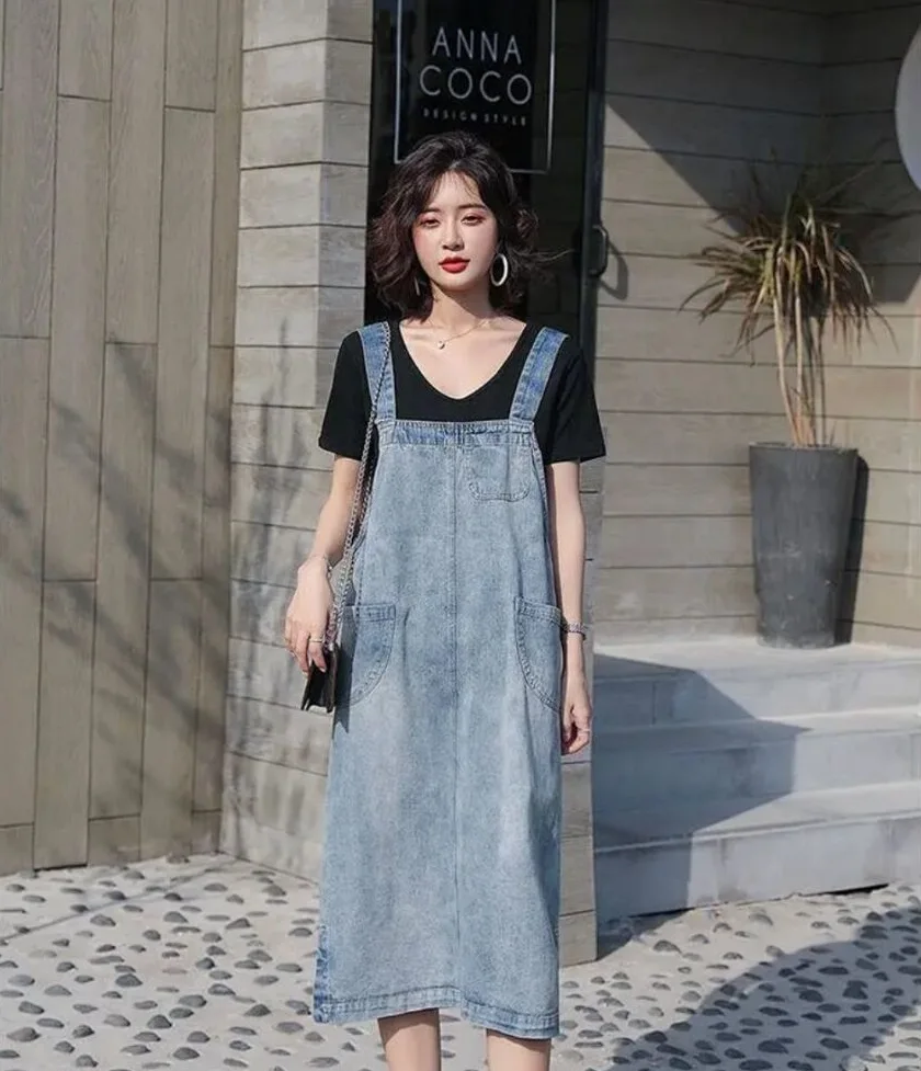 Женское джинсовое платье летнее/осеннее с подтяжками | Женская одежда