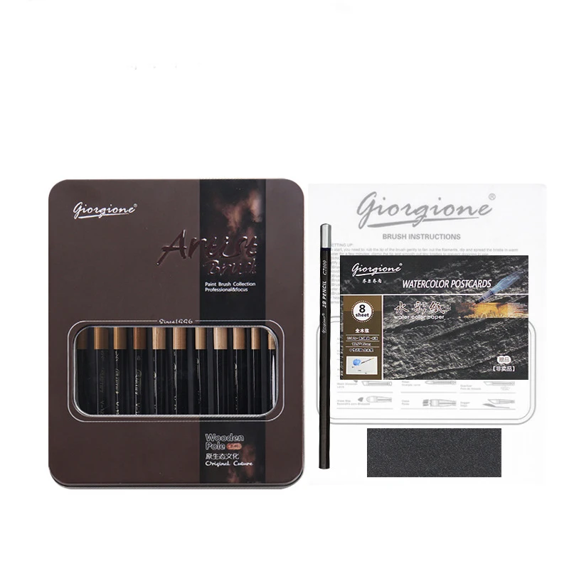 Акварельные гуашевые щетки 12 штук в железной коробке упаковка Акварельная гуашь