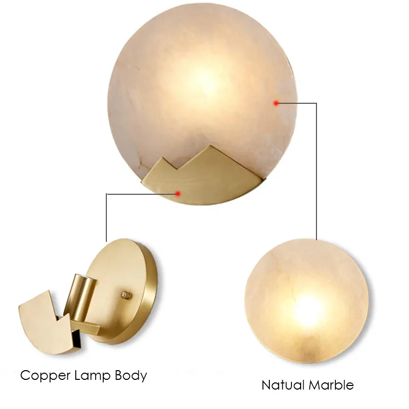 Современный Мраморный Настенный светильник светодиодный медный настенный конус