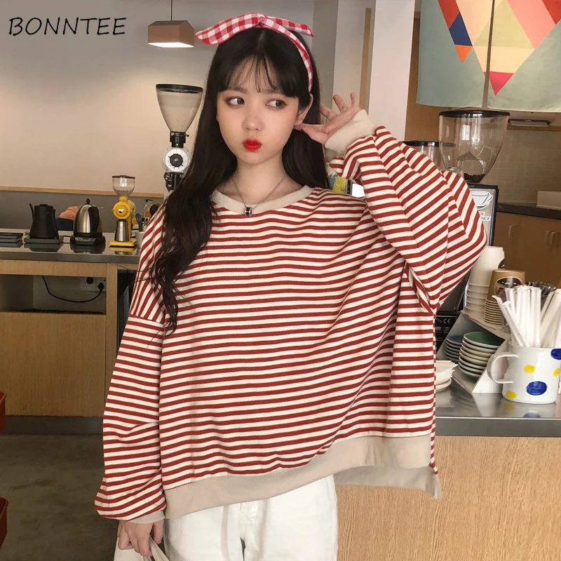 

ZOGAA Hoodies Women Classic Striped Long Sleeve Pullover Trendy Kawaii Womens Chic Loose Korean Style Sweet Sweatshirt All-match