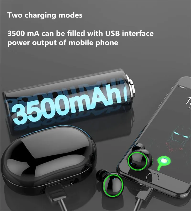 Портативные беспроводные Bluetooth наушники HD стерео Беспроводная Bluetooth гарнитура IPX8 наушники Bluetooth наушники 3500 мАч зарядная коробка