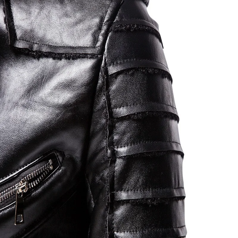 

Winter Mens Bomber Leather Jacket Men Fashion Motorcycle PU Jackets Cool Oblique Placket Zipper Pockets Windproof Coats