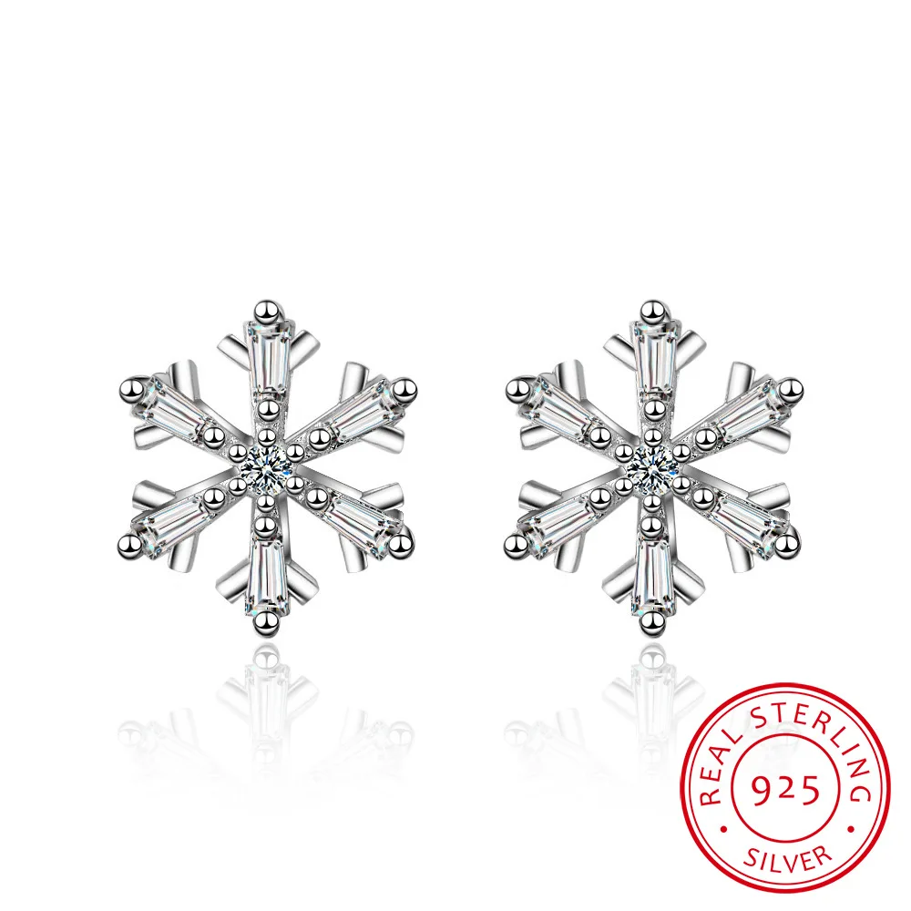 

2019 New Design Free Shipping Fashion 925 Sterling Silver Crystal Snowflake Stud Earrings Jewelry Pendientes Brincos