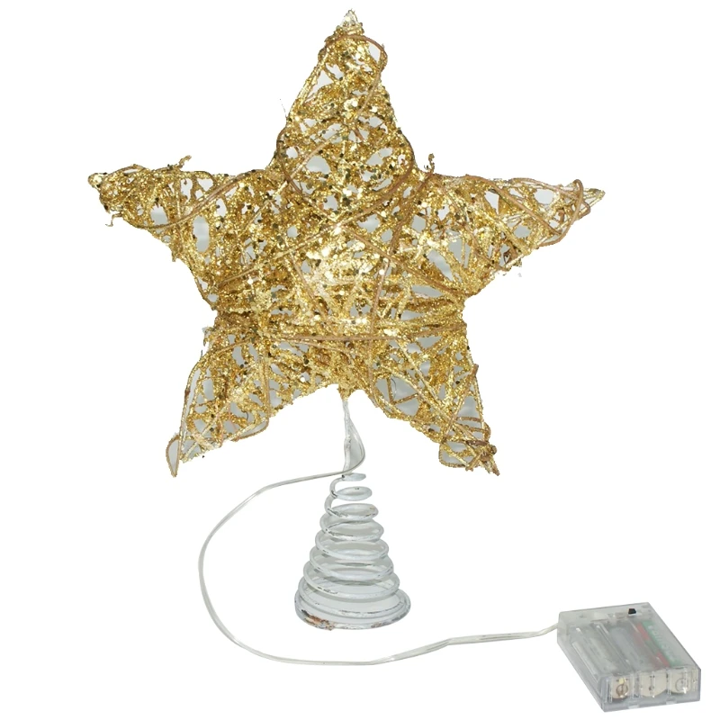 

Christmas Tree Topper Hollow Out Glitter Powder Star Lighted with LED String Light Battery Operated Treetop Lamp Decor