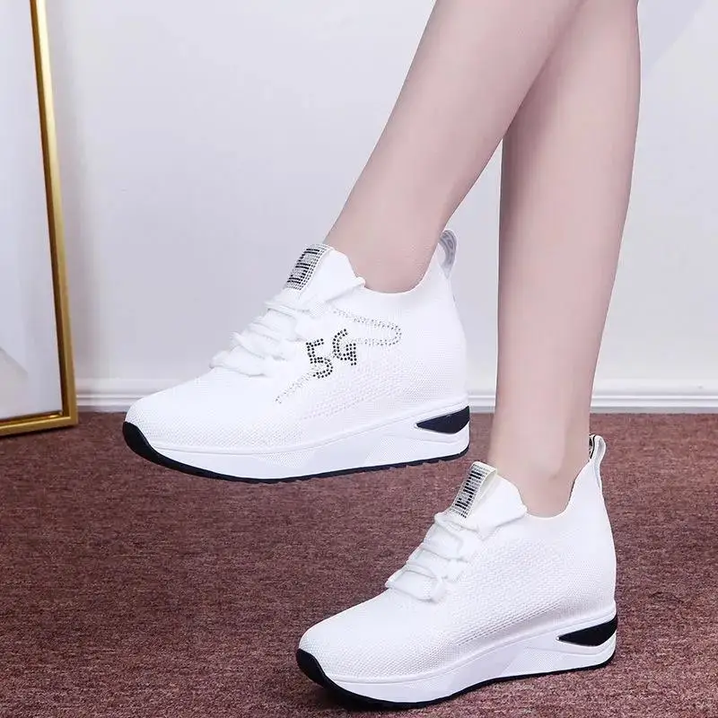 

2021 Hot White Hidden Wedge Heels Sneakers Casual Shoes Woman High Platform Shoes Women's High Heels Wedges Shoes For Women