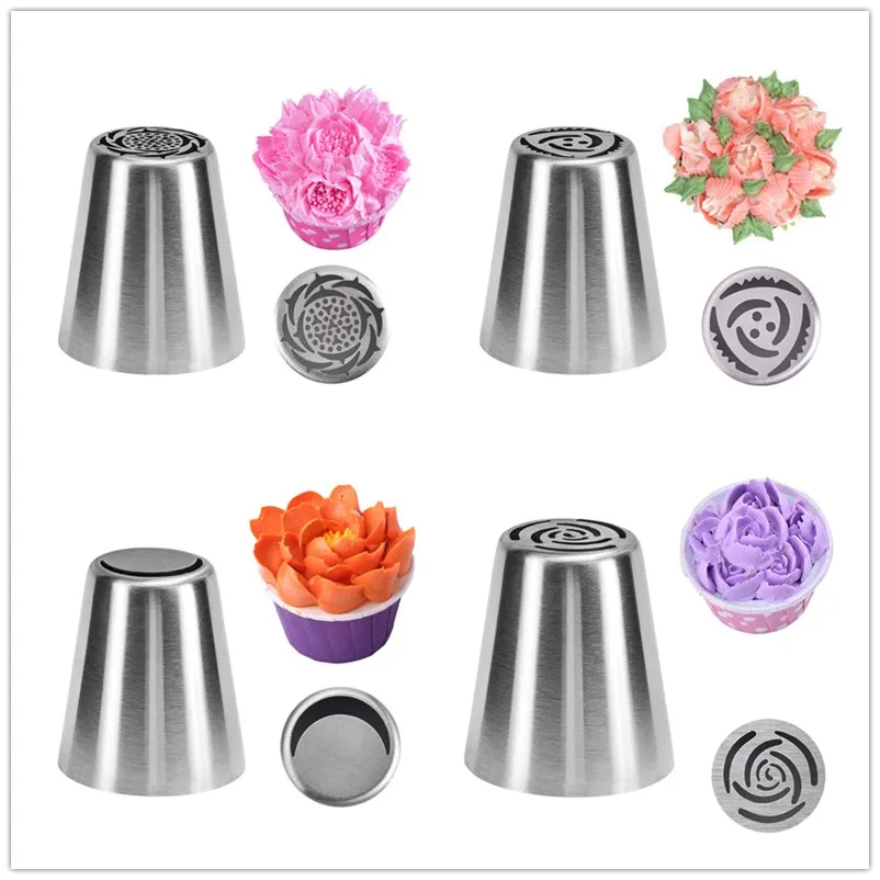 4 pcs Vogvigo Кондитерская насадка для пирожных DIY форма для печенья из нержавеющей стали русские Насадки Кондитерские глазурные насадки для кондитерских изделий инструменты для украшения выпечки - Цвет: 4 pcs