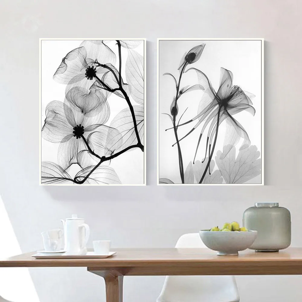 Скандинавские черно-белые растения Абстрактный Цветочный Холст Плакаты на