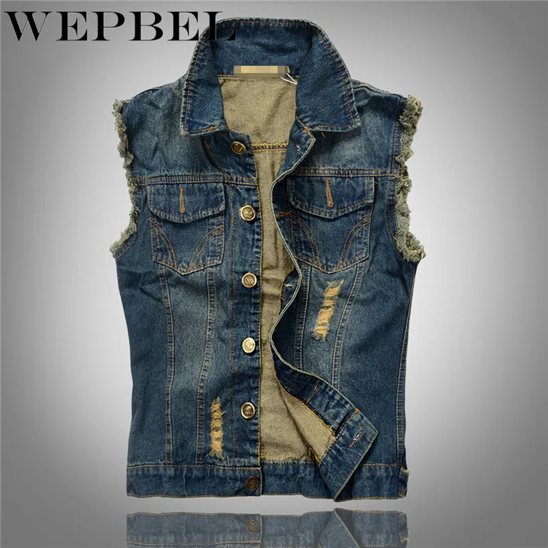 Осенняя модная винтажная Мужская джинсовая жилетка WEPBEL в стиле ретро панк Ковбой